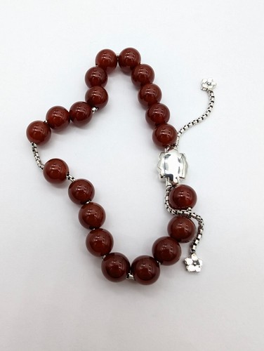 Natural Carnelian Bead Bracelet 925 Silver – Adjustable Fit & Engraving - Picture 4 of 6