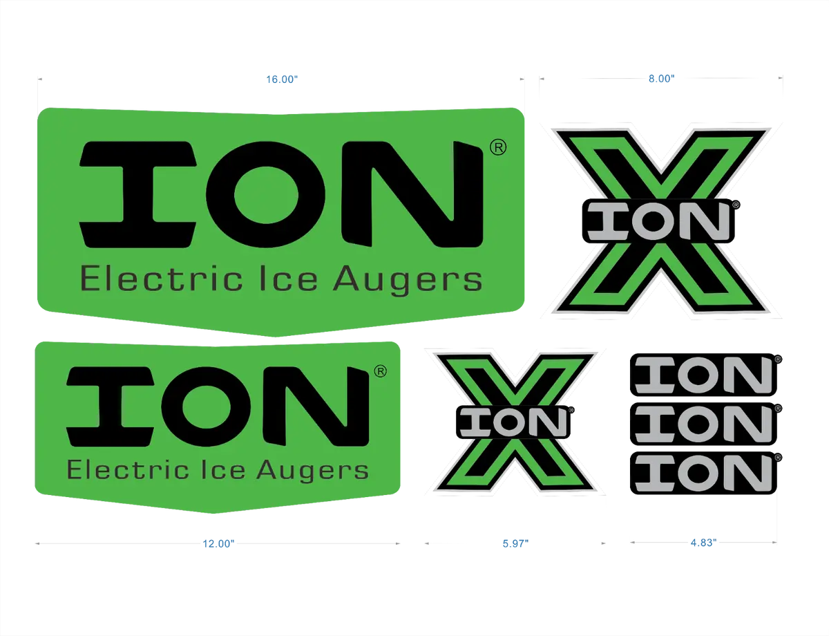ION Ice Auger Decal, Sticker for Ice fishing lot of 7pcs Large