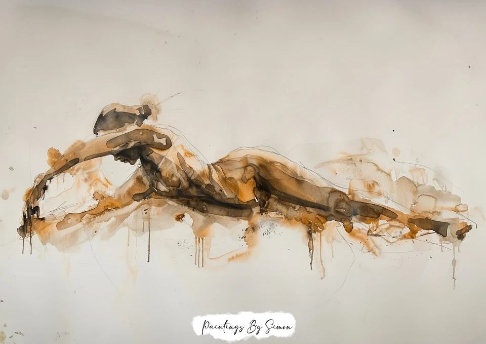 Graciosa acuarela expresiva desnuda, impresión de pintura 5"x7" sobre papel mate Foto 3 de 4