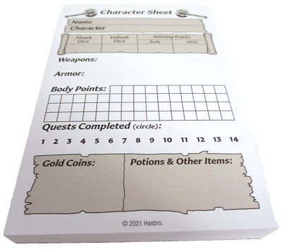 HEROQUEST Complete CHARACTER SHEET PAD Avalon Hill NEW!!
