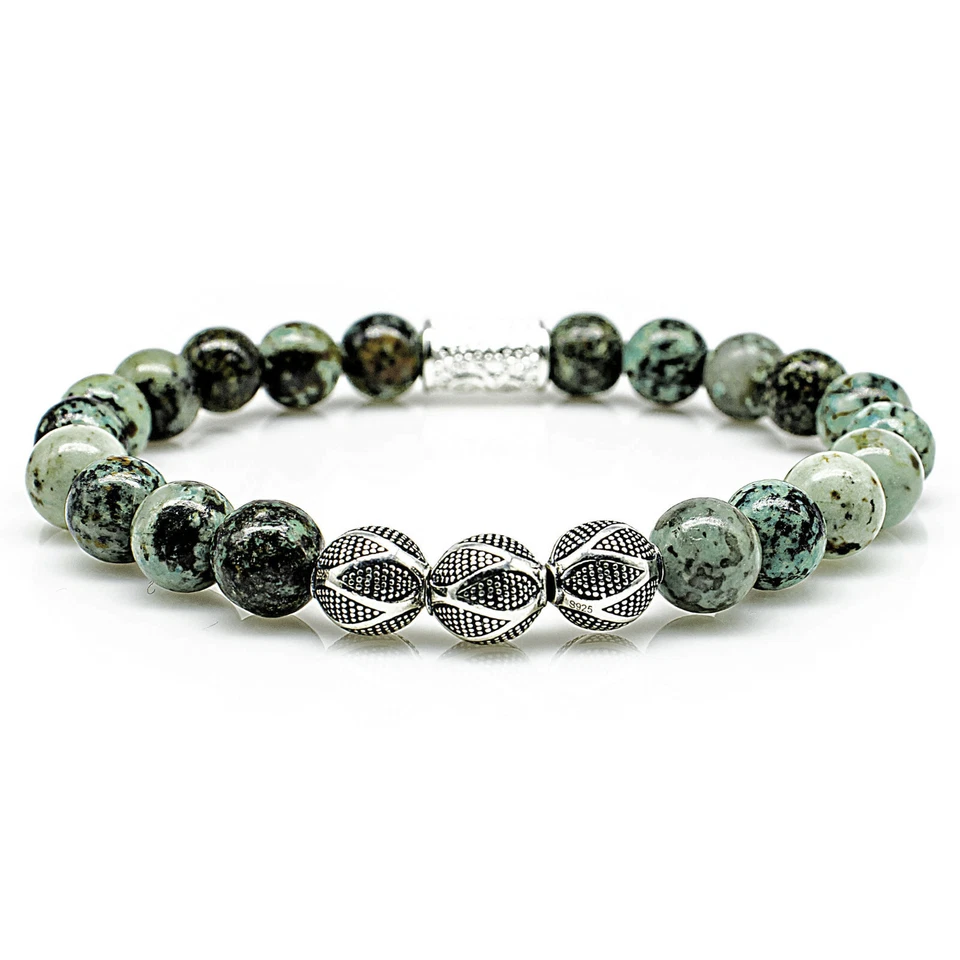 African Türkis 925 Sterling Silber Armband Bracelet Perlenarmband Beads Kugel  - Bild 2 von 4