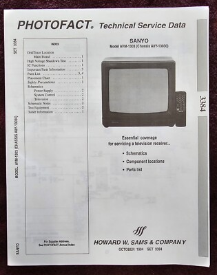 Sams Photofact 3384 Service Manual for Sanyo AVM-1303