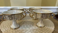 Vintage Pearlescent Lusterware Double Handled Compote Cup, Berry cup, Dessert 