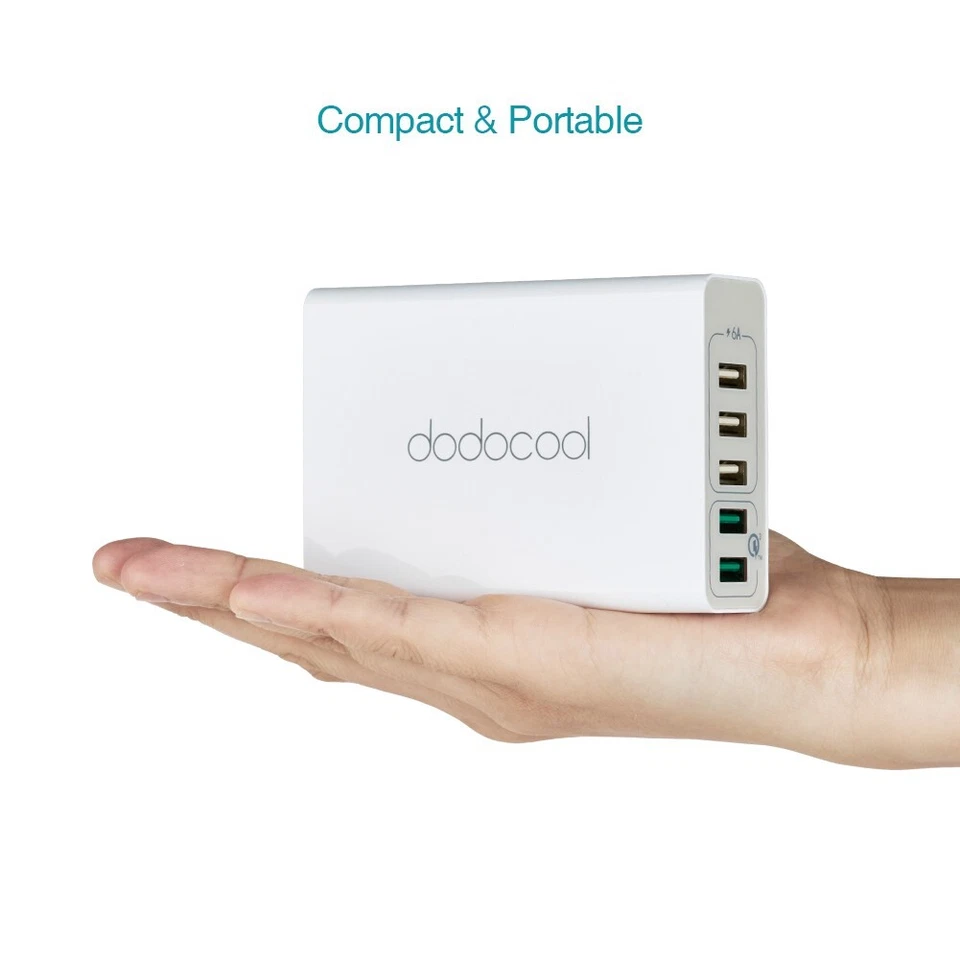 dodocool USB Charger 5 Ports Desktop Charging Station with Dual Quick Charge 3.0 - Image 3 of 4