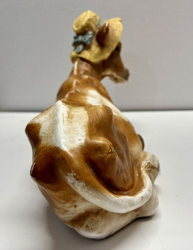 Vintage 1988 Universal Statuary Corp mucca marrone maculata, cappello giallo #874 Farm Core - Foto 4 di 9