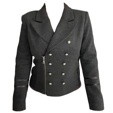 Anine Bing Military Style Zip Short Grey Tailored Jacket Coat L