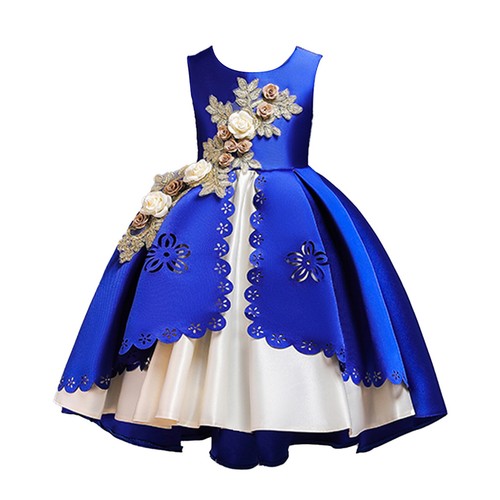 Kid Flower Girls Party Dress Princess 3D Embroidery Hollow Satin Wedding Costume - Picture 18 of 45