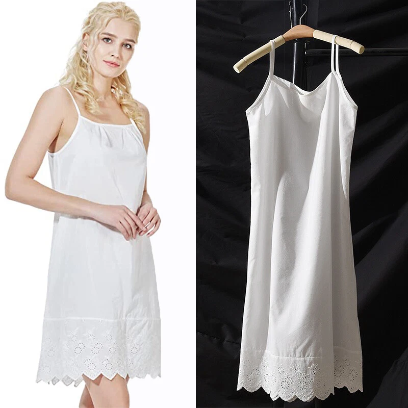 Women 100% Natural Cotton Dress Full Slips Under Dress Cami Chemise Nighty  Sleep