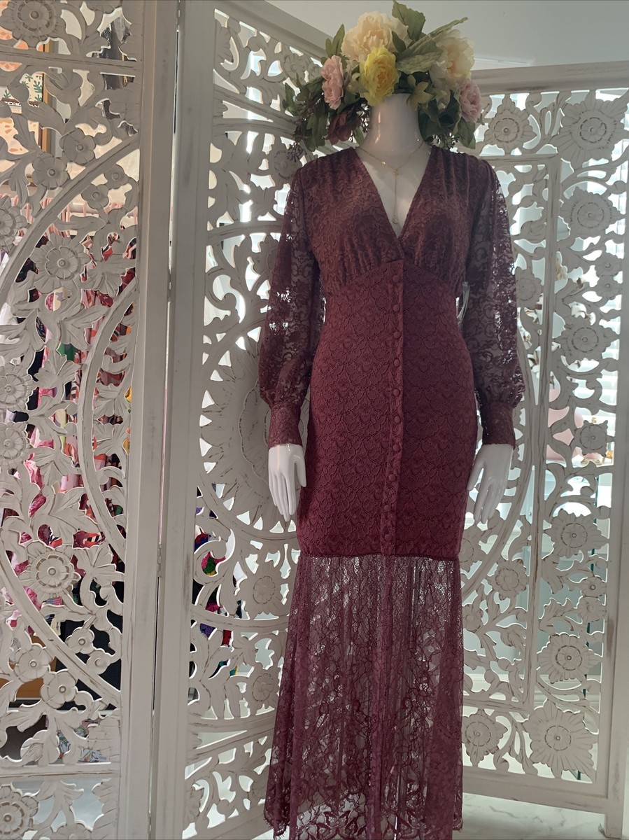 knee length dresses for ladies Mauve Lace Boho Maxi Dress – reannamarieboutique main image 1