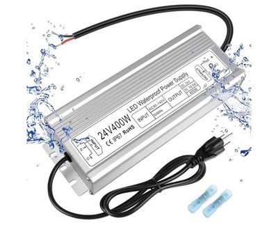 LED Driver 400W 24V Power Supply, IP67 Waterproof Low Voltage Transformer
