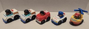 Fisher Price Little People 5 Wheelies Vehicles Ambulance Fire Police Helicopter