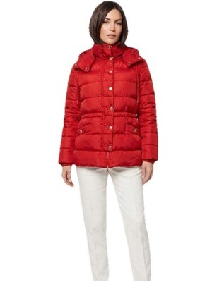 WEEKEND Max Mara  SAX  Red Water Repellent Down Short Jacket Coat Hood US-14 NWT