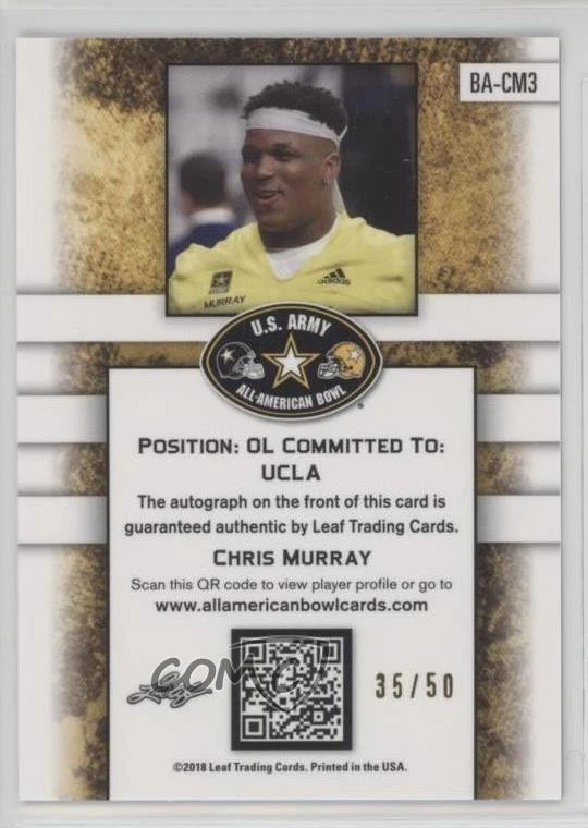 2018 Leaf Metal US Army All-American Bowl Blue /50 Chris Murray #BA-CM3 Auto - Image 2 of 2