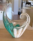 1960s Unique Vintage Blue Green Murano Wave Art Glass Bowl MCM