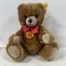 Steiff Petsy Teddy Bear Jointed Plush Stuffed Animal Brown 10" Red Bow 012051