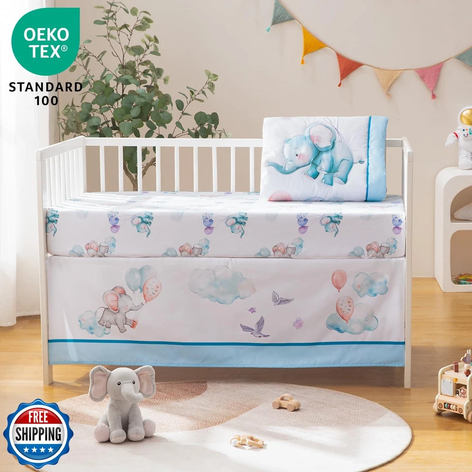 Juego de ropa de cama de cuna de 4 piezas para niños niñas, bebés niños pequeños ropa de cama para bebés Foto 3 de 4