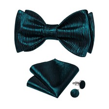 Mens Silk Self Bow Ties Woven Solid Paisley Bowtie Pocket Square Cufflinks