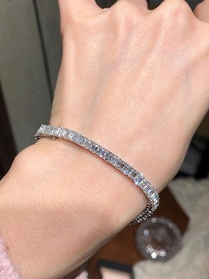 13.00 Ctw Emerald Cut Lab Created Diamond Tennis Bracelet 14k White Gold Plated