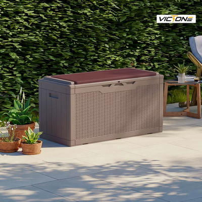 #ad #ad 100 Gallon Resin Deck Box with cushion Large Outdoor Waterproof Storage Box wit $189.78