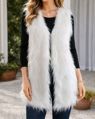 Fur Collar Womens White Faux Fur Vest Brnmxoke Sleeveless Faux Fur