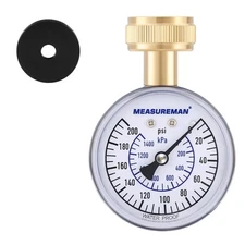 MEASUREMAN Blue 0-200 PSI Water Pressure Gauge, 2-1/2'' Dial, Hose Integral 