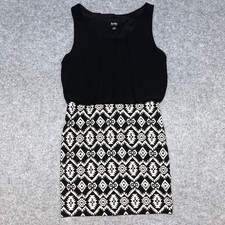By & By Womens Large Black White Geometric Tribal Print Sleeveless Mini Dress
