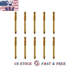 10x Hex Shank Titanium Ceramic Tile Marble Glass Drill Bit Cross Spear Head 6mm