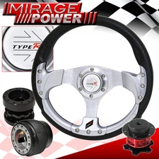 Extender + Quick Release + Silver Fusion Style Steering Wheel For 89-05 Eclipse
