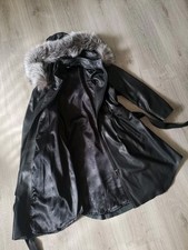 Echtleder  Mantel Jacke mit Silberfuchs Echtfell Kapuze Leder Gr. XL  L 42 40