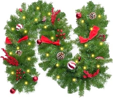 Christmas Garland with Lights 6ft Real Touch Winter Pine Greenery Holiday Decor