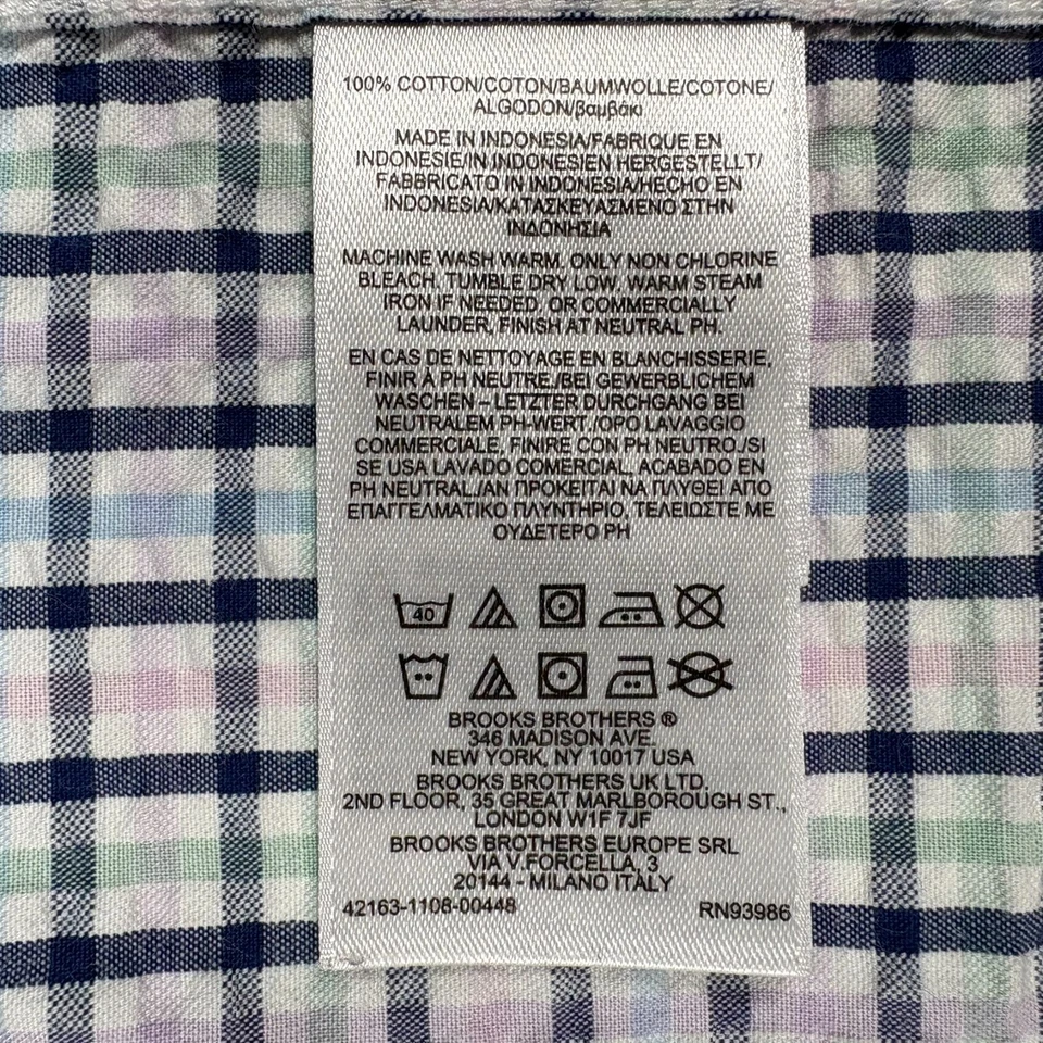 Brooks Brothers Boys Kids Youth Shirt L Short Sleeve White Blue Plaid Fleece New - Image 4 of 4