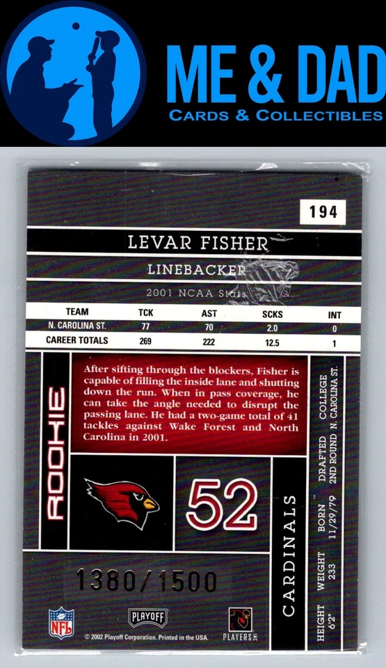 2002 Playoff #194 /1500 Kevar Fisher - Image 2 of 2