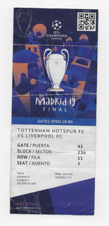 Ticket 2019 UEFA Champions League Final LIVERPOOL v. TOTTENHAM HOTSPUR