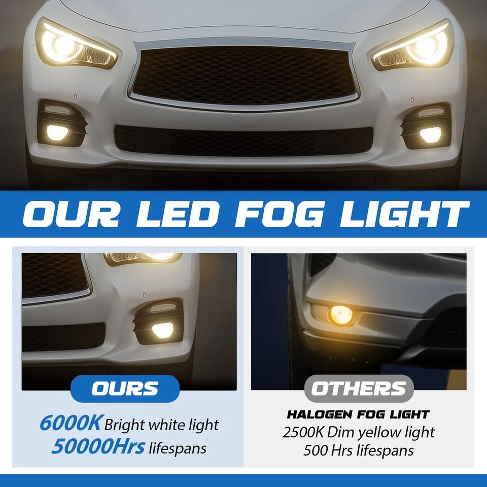 For  Infiniti Q50 Q60 QX50 QX60 QX80 2014-20 Bumper Fog Lights Front 1Pair - Image 3 of 4