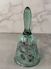 Fenton Signed Emerald Green Diamond Optic Glass Hand Painted Violets T Kelley