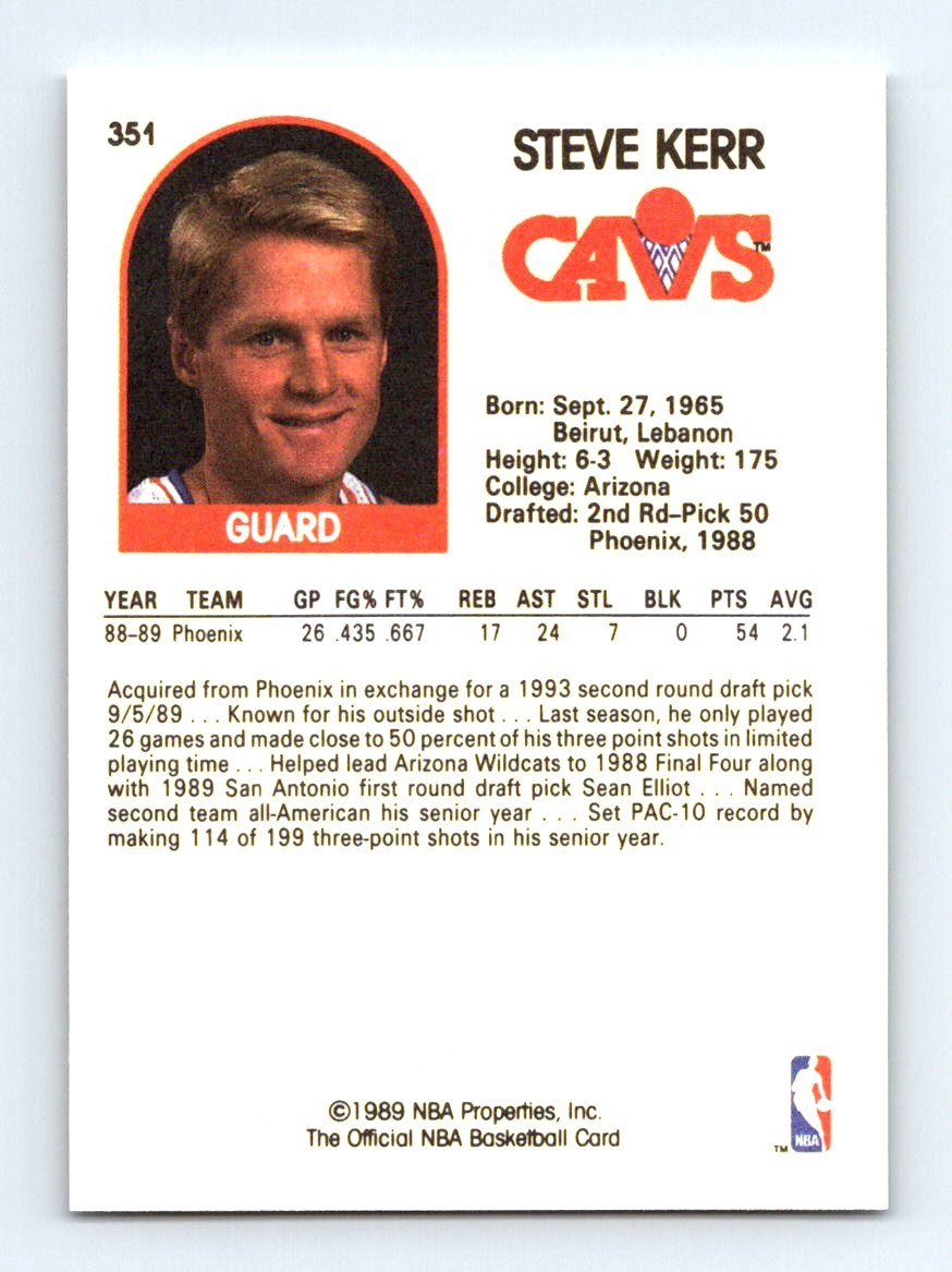 #351 1989-90 Hoops + Steve Kerr RC Cleveland Cavaliers