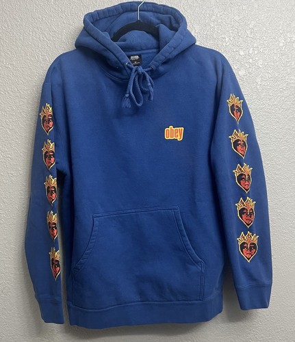 Vintage Obey Hoodie Mens M Blue Sweatshirt Propaganda Skate Punk Emo Sweater Y2K - Picture 2 of 7