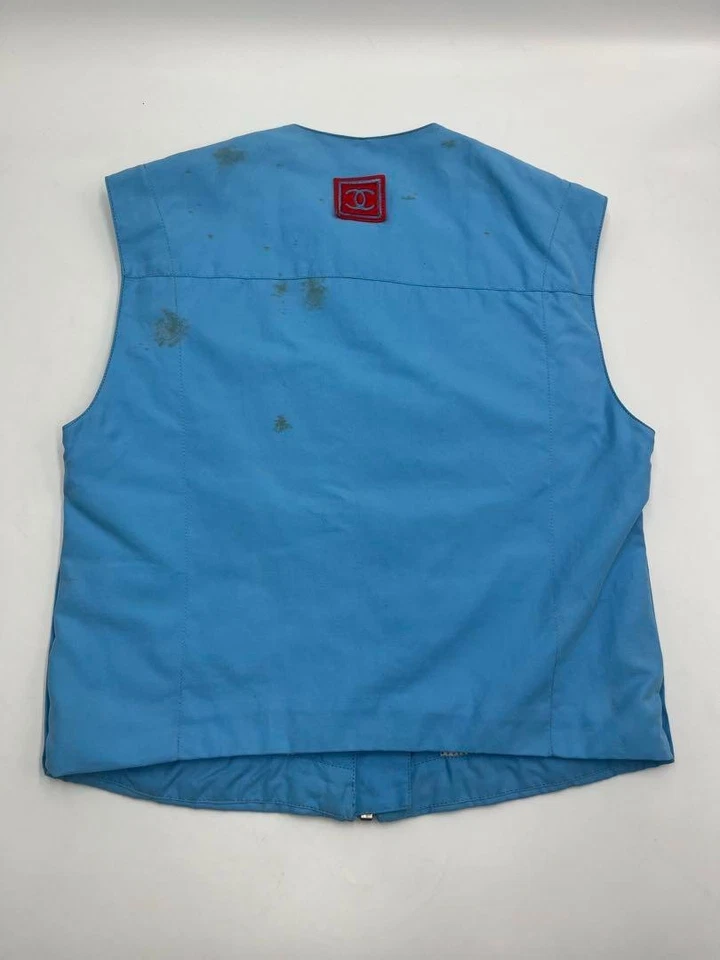 香奈儿运动正品女式夹克背心标志拉链蓝色布劳森网眼 CC 标志 — 第 3/4 张图片