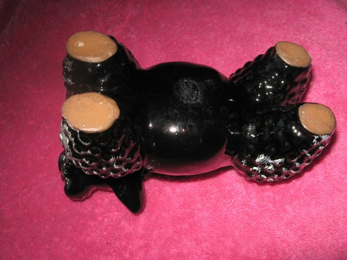 Poodle Planters-2-Ceramic-Black Glaze-Japan-6" long-red/gold/white paint wear - Picture 3 of 3