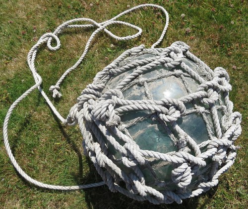 Japanese GLASS Fishing Float XL 14" Aqua Dbl Net Grubby Attach. Lines 23L USA BZ - Picture 6 of 12