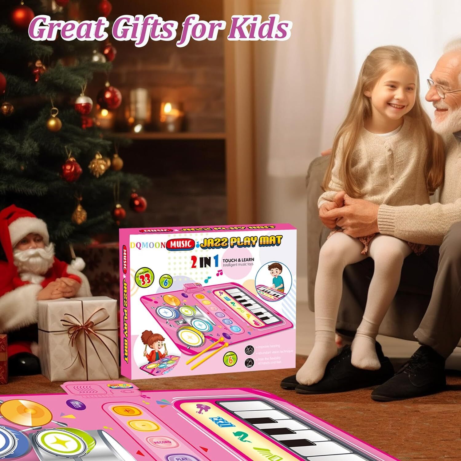 Toys for 1 2 3 4 5 Year Old Girls, 2 in 1 Music Mat Gifts for Girls