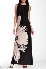 NWT Taylor Floral-Print Sleeveless Maxi Dress 2 Black A-line Island Hibiscus