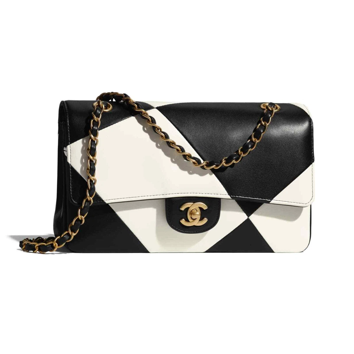 Chanel 21A Black White Mini Flap Rectangle CC Gold Logo Shoulder