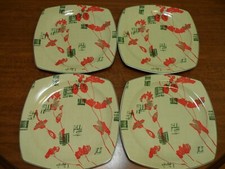 Aviva Stanoff Style by Sakura Set of 4 Dinner Plates Porcelain Red Poppy Asian 