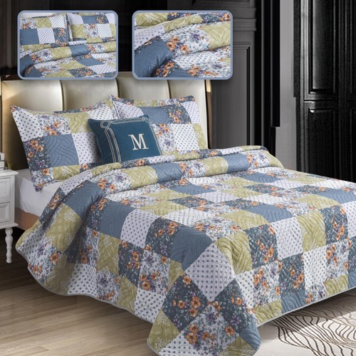 3PCS Quilted Bedspread Set Patchwork Comforter & Pillow Shams Double King - Picture 47 of 221