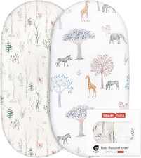 GLLQUEN BABY 2 Pack Moses Basket Fitted Sheets, Newborn Pram Sheets Fitted, 100%