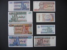 MYANMAR (BURMA)  Set: 0,5 - 100 Kyats 1990 - 1997  (P67 - P74)  UNC