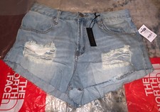 New Refuge Hi-Rise Cheeky Distressed Blue Denim Short Shorts Women's 25 Size 8