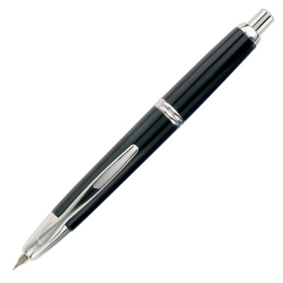 Pilot Vanishing Point Fountain Pen n Black & Rhodium - 18K Gold Fine Point NEW