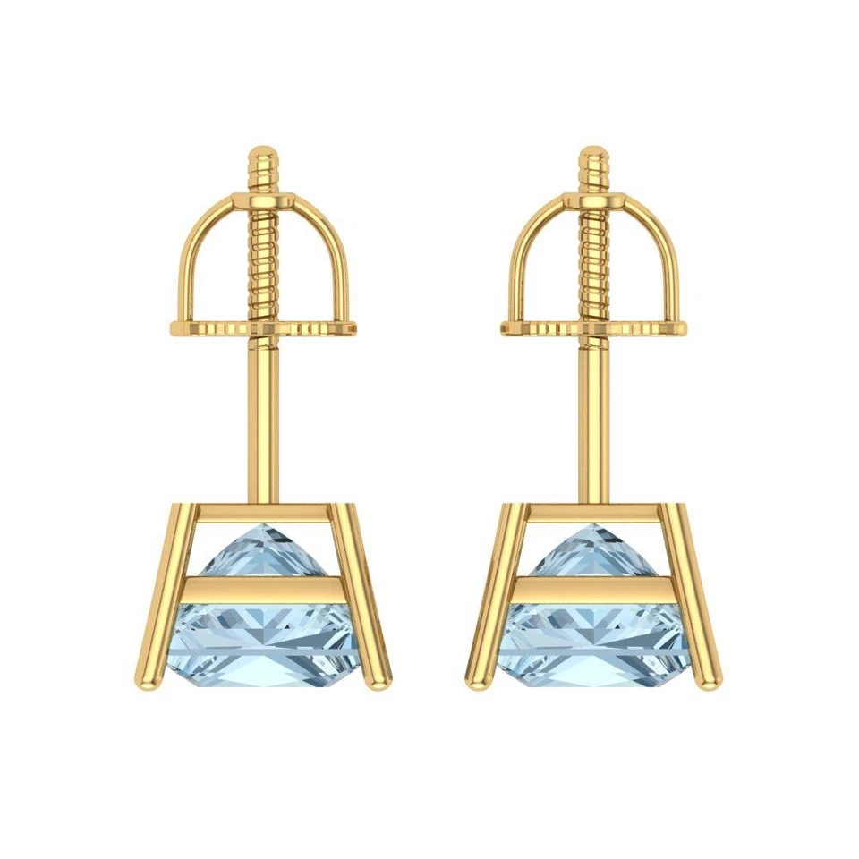 3ct Princess Cut Solitaire Classic Stud gem anniversary Earrings 14k Yellow Gold - Image 4 of 4